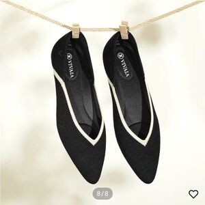 Vivaia Vienna 2.0 V-Cut Flats Pointed Toe Ballet Flats Black Off White Size 39